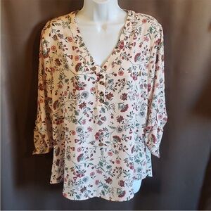 Maurices Floral Button-Front Blouse - Cream